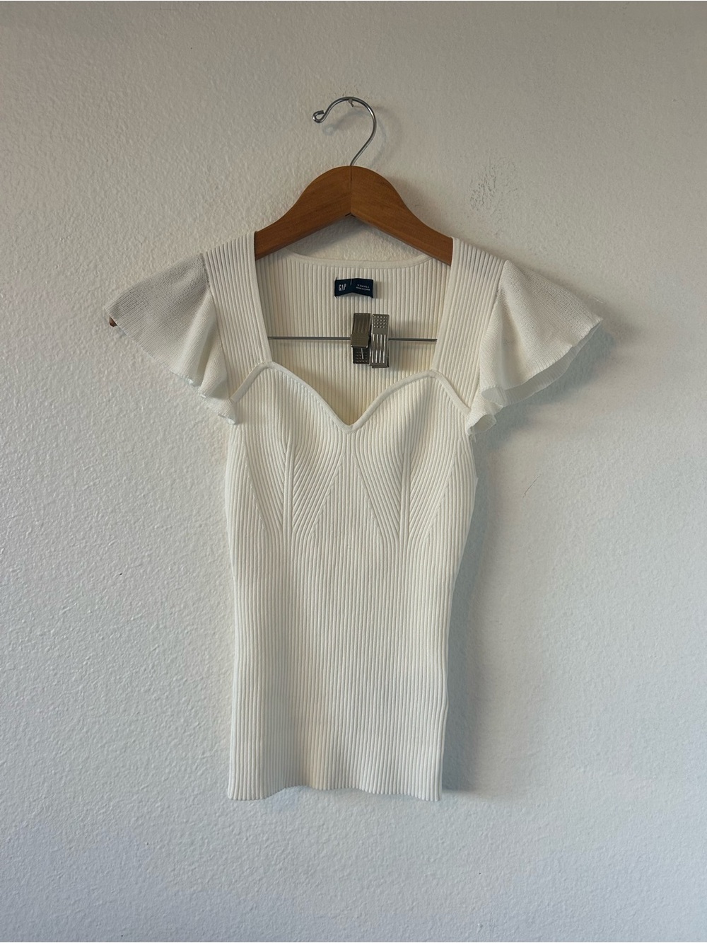 GAP Ribbed Sweetheart Neck White Top Size XS